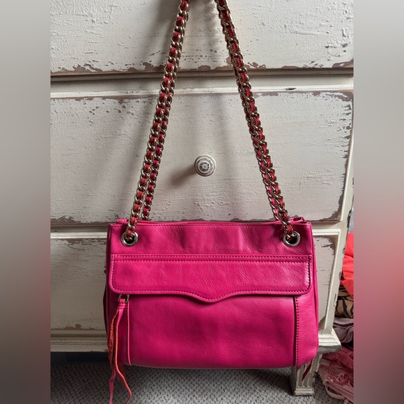 Rebecca Minkoff Swing Fuchsia Pink Leather Shoulder and Crossbody Bag - Picture 1 of 14